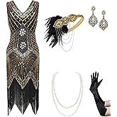 BABEYOND Women's Flapper Dresses Set 1920s V Neck Great Gatsby Dress with Accessories Set