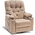 MCombo Electric Power Swivel Glider Rocker Recliner Chair with Cup Holders for Nursery, Hand Remote Control, USB Ports, 2 Side & Front Pockets, Plush Fabric 7797 (Beige)