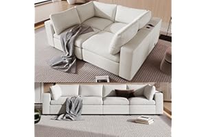 Eafurn Reversible Modular Sectional Sofa Corner Couch with USB Charge Ports & Wireless Charging & Speaker, 4 Seater Free Combination Convertible Sleeper Sofabed Sofacama for Living Room Apartment