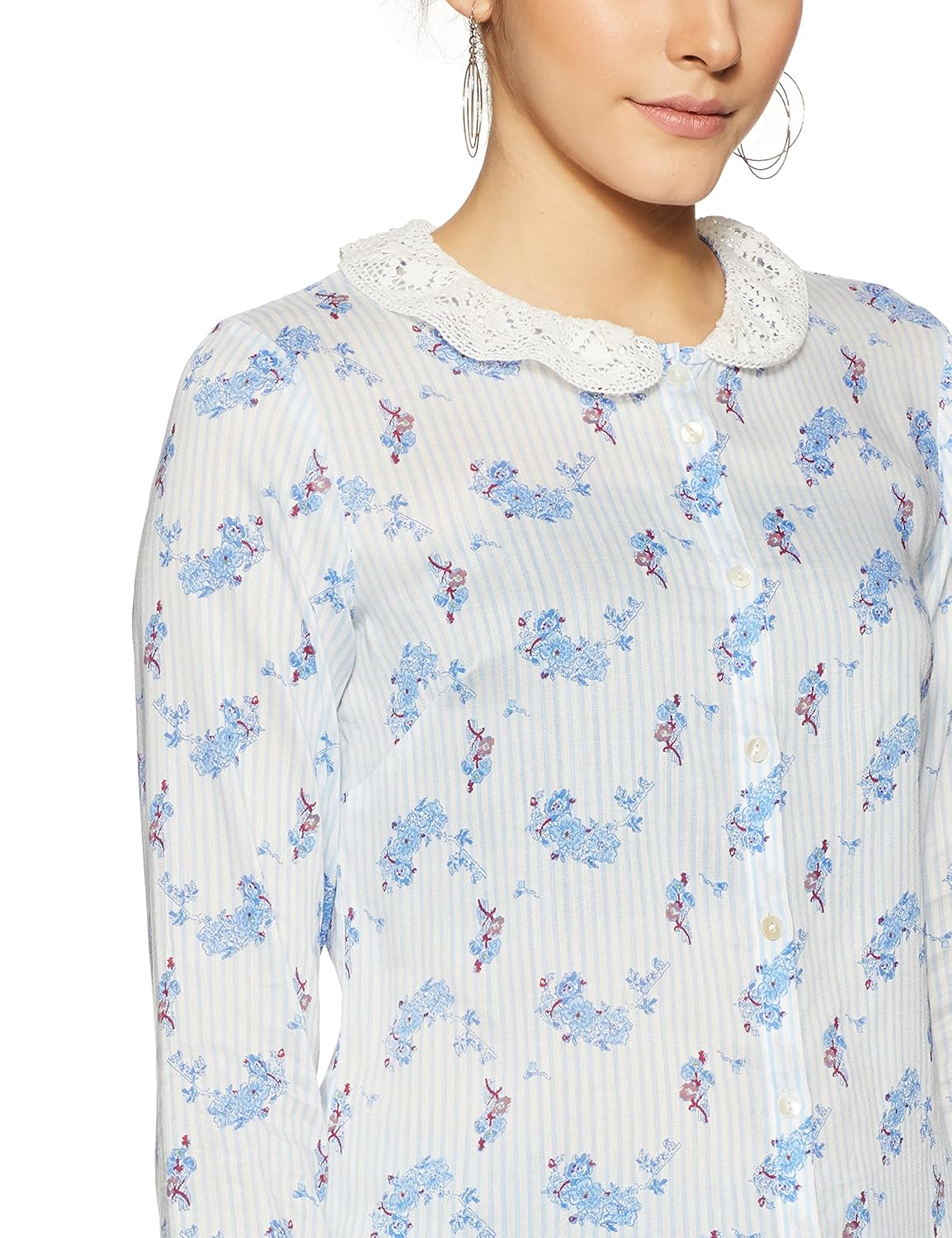 stylevile women's printed shirt with lace collar