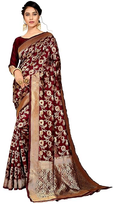 KEDARFAB Womens Banarasi Art Silk Saree With Blouse Piece (MAROON PADMAVAT_Navy Blue)