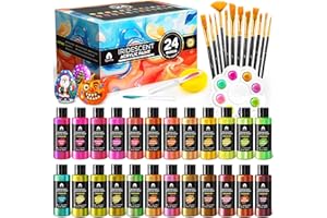 VIGORFUN 40 Pcs Iridescent Acrylic Paint Set with 12 Brushes, 2 Knives & Palette, 24 Colors (2oz/60ml) - for Adults, Kids, Artists & Beginners - Canvas Ceramic Rock Wood Egg Painting Kit