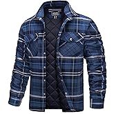 TACVASEN Men's Flannel Shirt Quilted Lined Theraml Winter Coat Button Down Insulated Flannel Shirts Jacket