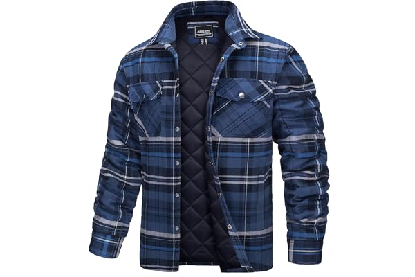 TACVASEN Men's Flannel Shirts Jackets Quilted Lined Lightweight Casual Long Sleeve Button Down Jacket