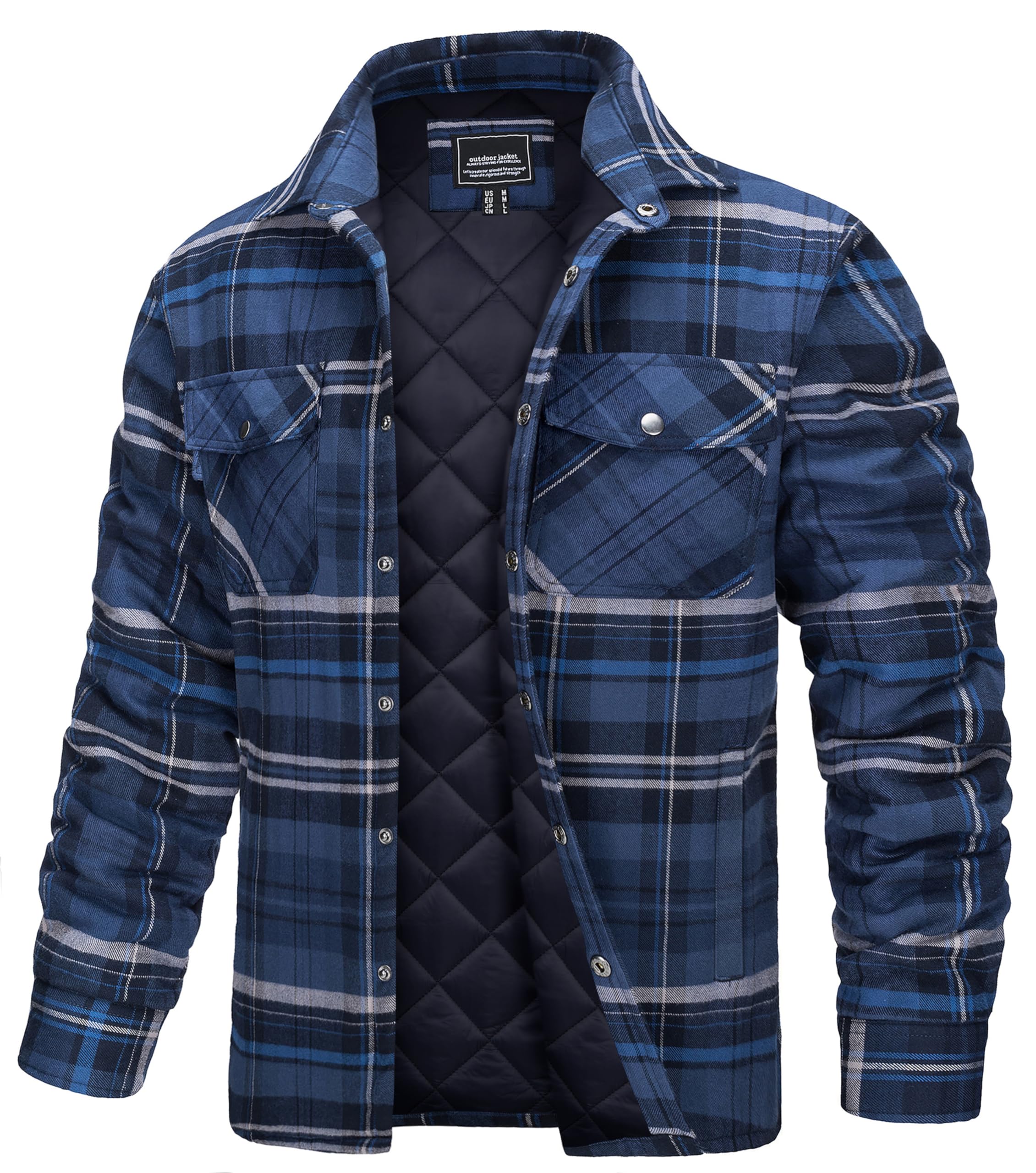 TACVASEN Mens Flannel Jackets Quilted Lined Plaid Shirt Coat Flannel Shirt Jacket Heavyweight Long Sleeve Plaid Button Jacket Thermal Jacket for Men Image