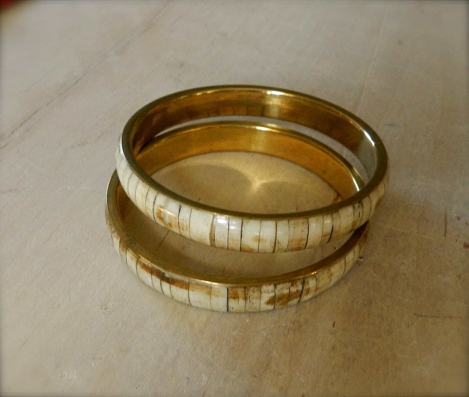 Bone Brass Bangle Bracelets Set (x2) African Tribal