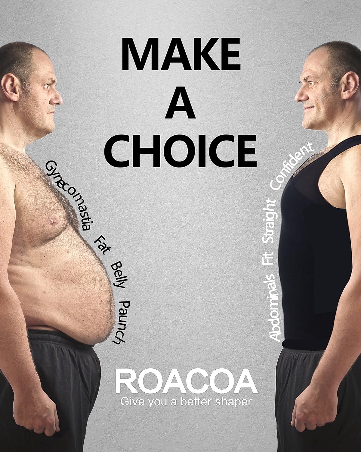 Roacoa Slimming Body Shaper for Men, Tummy Control and Gynecomastia Compression Undershirt: Clothing