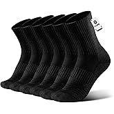BloomBuddies Bamboo Viscose 6 Pair Men Women Crew Compression Sock Running Cushion Moisture Wick Anti Blister Athletic Hiking