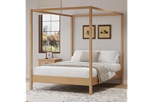 JIVOIT King Size Canopy Bed Frame, Solid Wood Canopy Bed Frame Four Poster Platform Bed with Slats Support, No Box Spring Needed (Natural/King,164)