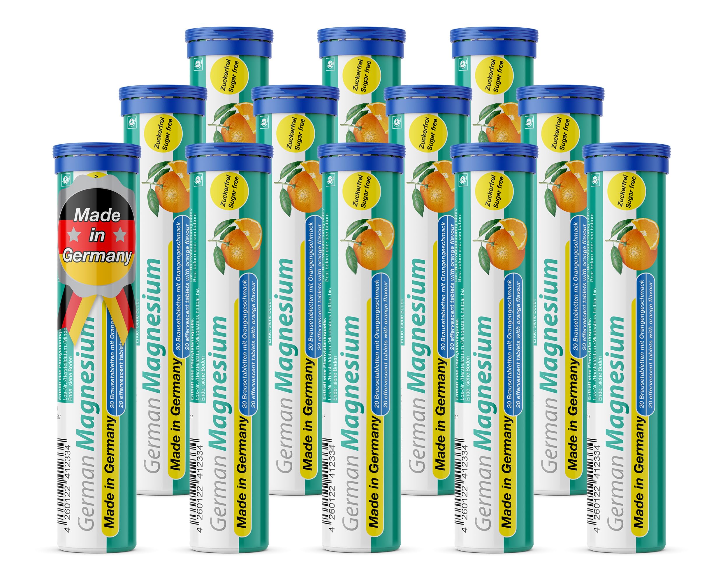 Magnesium 200 mg - 12 x 20 effervescent Tablets - Orange Flavor - T&D Pharma German Magnesium - Made in Germany