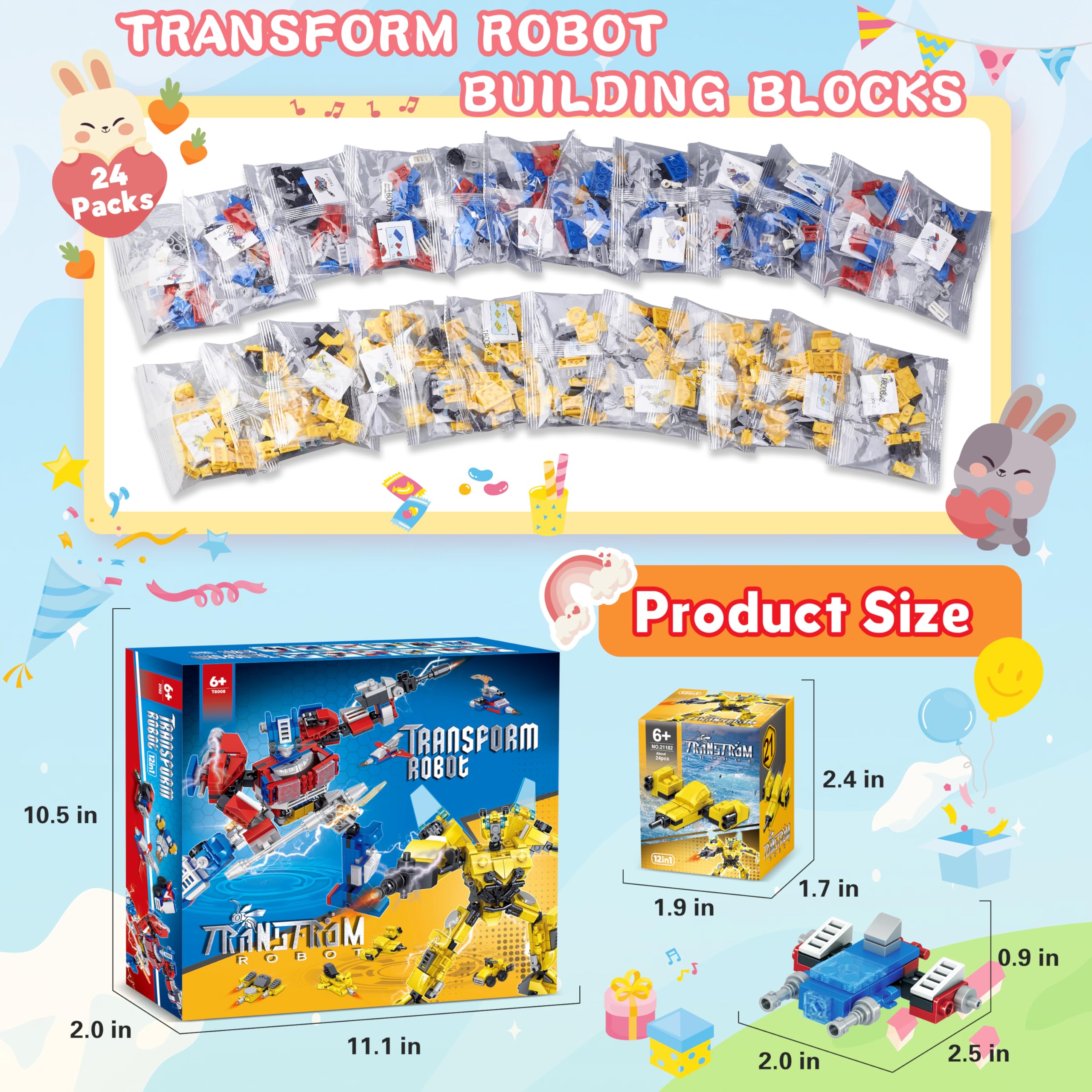 Advent Calendar 2025-24 Packs Transform Robot Building Blocks, 12-in-1 Party Favors Creative Action Mech Toy Building Set for Stocking Stuffers, Countdown to Christmas Birthday Gifts for Boys Girls