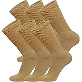 6 Pairs of Cotton Diabetic Non-Binding Neuropathy Crew Socks (Khaki, Fits Mens Shoe Size 8-10/Womens shoe size 9-11)