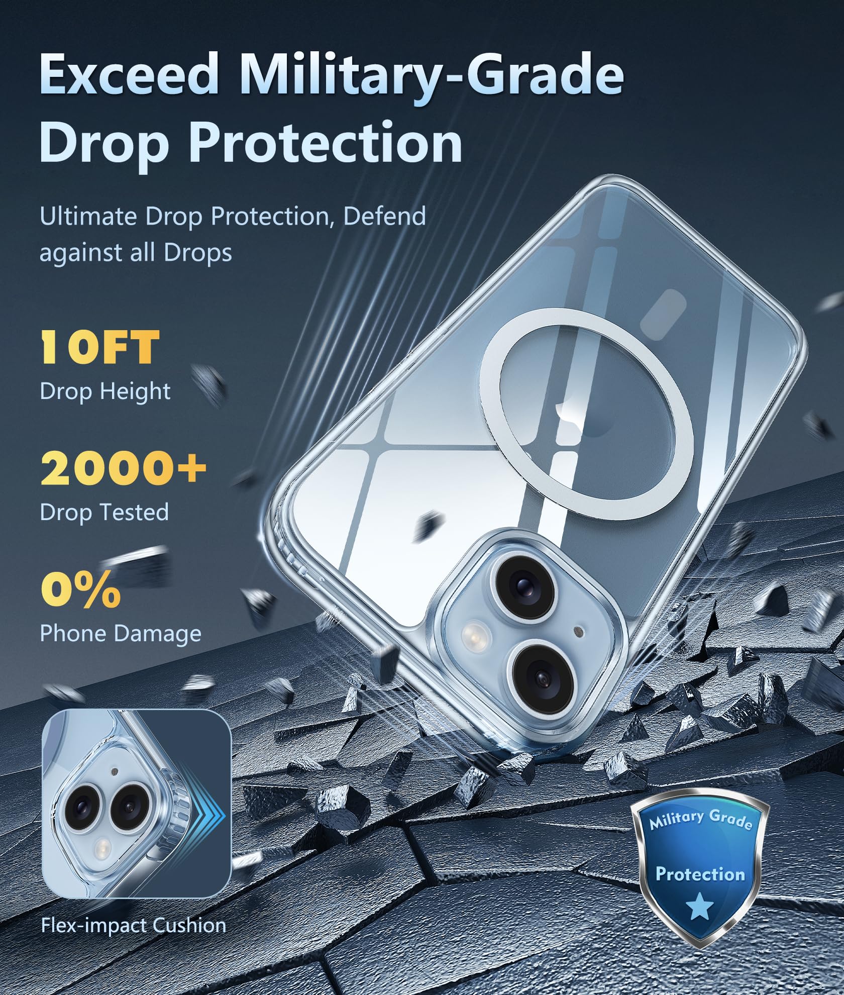 FNTCASE for iPhone 15 Case: for iPhone 14 | iPhone 13 Case Support Magnetic Charging Military Grade Drop Protection Anti Yellowing | Rugged Shockproof Phone Cover - 6.1 inch (Clear)