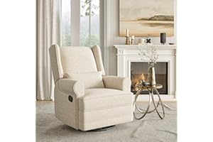 FansaFurn Nursery Recliner Comfy Upholstered Glider Lumbar Pillow and Footrest, Swivel Rocking Chair for Living Room, Beige