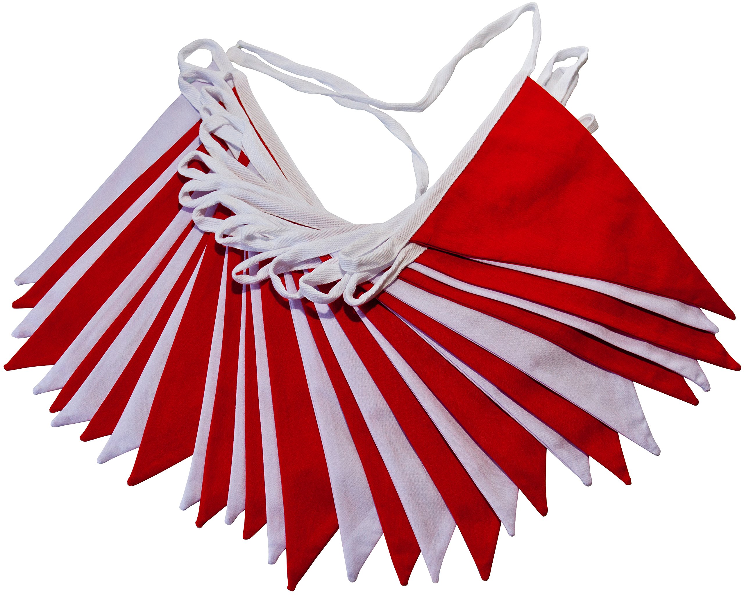10m Red and White Bunting - double sided fabric bunting