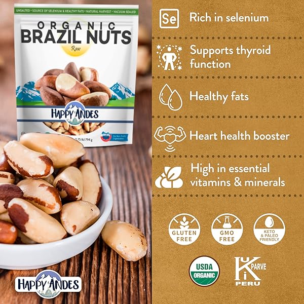 HAPPY ANDES REAL ORGANIC VACUUM SEALED, BRAZIL NUTS 1.75 LBS -NON-GMO, RAW WHOLE NUTS, RESEALABLE BAG, LOW CARB, KETO FRIENDLY, VEGAN SNACK, UNSALTED, NATURAL SNACK