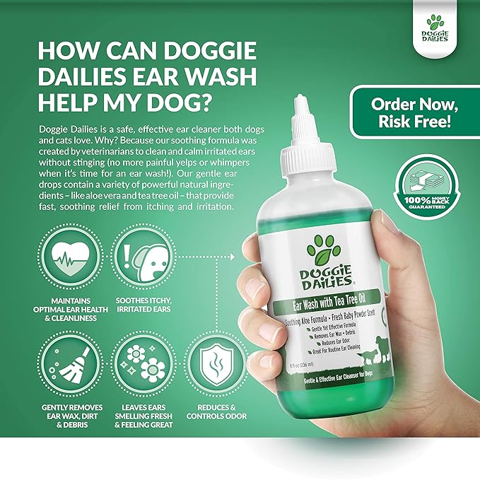 Doggie Dailies Pet Ear Cleaner Tea Tree Oil Witch Hazel