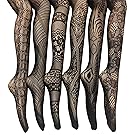 Frenchic Women's Fishnet Lace Stockings Tights Sexy Pantyhose Extended Sizes (Pack of 6)