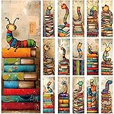 Zaamwoyy Whimsical Bookworms Bookmarks Gifts, 60 PCS Funny Reading Bulk Book Marks for Women Men, Paper Bookmarks for Book Lovers Gift, 15 Designs × 4, Double-Sided Laminated