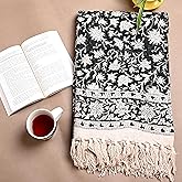 Anati Decor Hand Block Printed Cotton Throw Soft Lightweight Cozy Boho for Couch, Bed, Sofa, Home Decoration Blanket Gift for Women (Floral B/W)