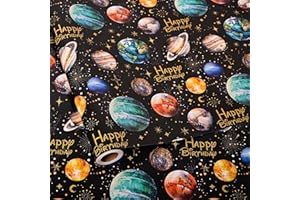 Vnaaem Space Wrapping Paper Roll for Boys Girls Kids - Solar System Planets & Happy Birthday Galaxy Gift Wrap for Kid's Birthday Baby Shower Holiday Craft DIY Party - 17 in x 20 ft(Total 28.5sq.ft)
