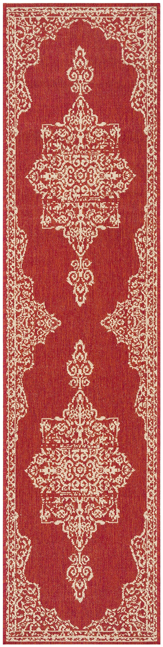 Safavieh Medallion Indoor/Outdoor Woven Runner Area Rug, Beachhouse Collection, BHS180, in Red / Creme, 61 X 244 cm for Garden, Patio or Any Outdoor Space