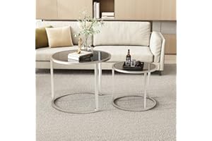 BAOGELIYA Nesting Coffee Table Set of 2, Modern Tempered Glass Coffee Table,Metal Frame End Table,Blue Plated Glass Side Table for Living Room, Office,Home Decor, Silver