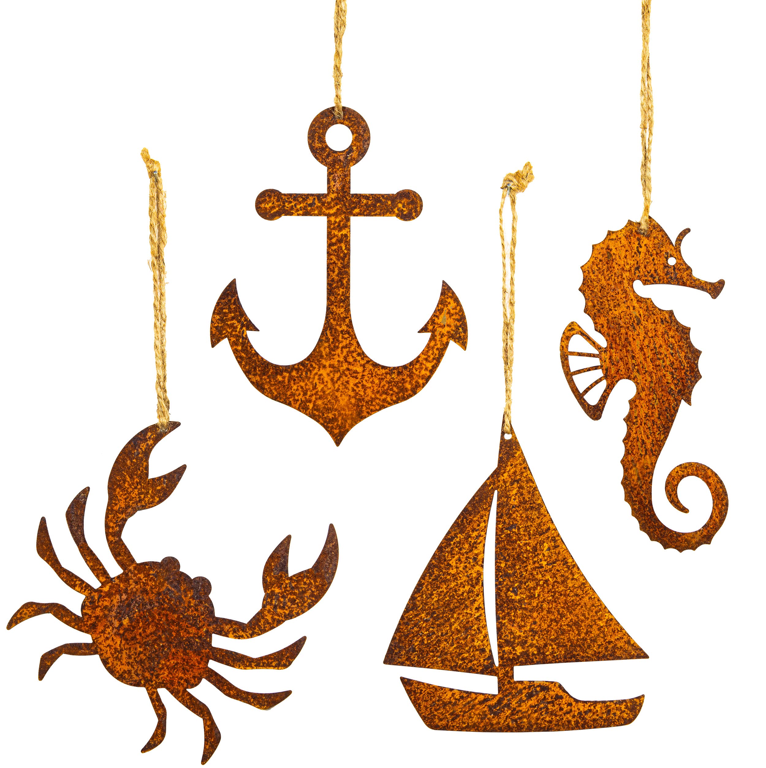 Blümelhuber 4 Maritime Decorative Figures, Rust Decoration for the Garden and Patio, Metal Patina Hanging Decoration, Maritime, Balcony Decoration, Garden Vintage