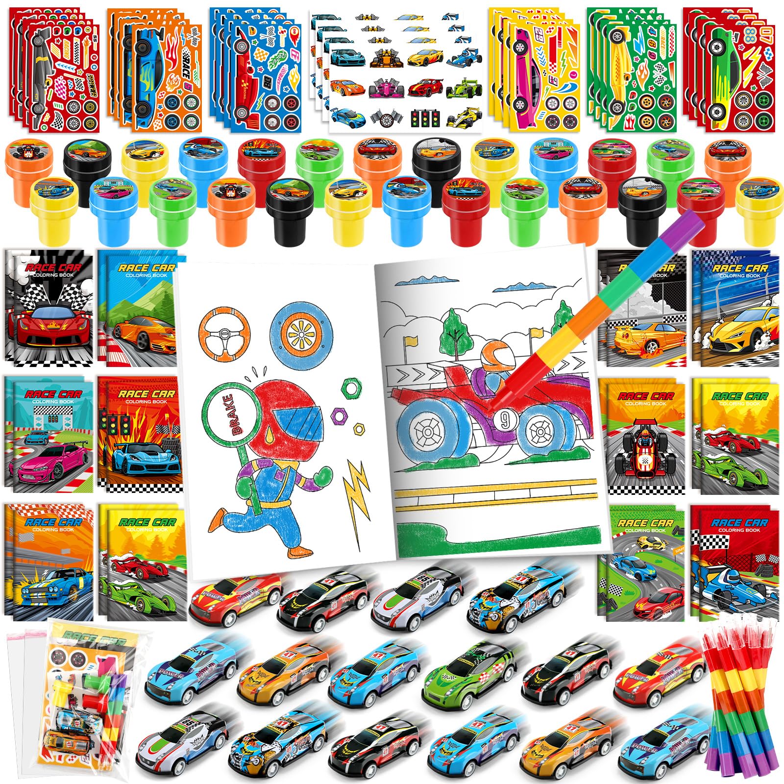Photo 1 of BenLouis 168Pcs Race Car Party Favors Racing Theme Coloring Books Crayons Sticker Set Bulk for Kids Fast Racecar Wheels Birthday Goodie Bag Stuffer Classroom Gifts Rewards Craft Pinata Fillers