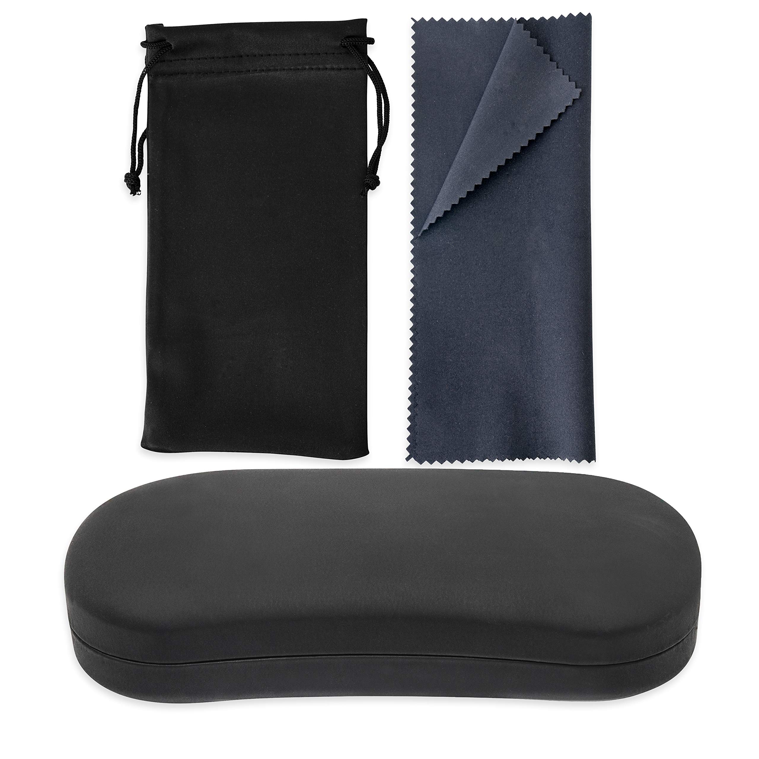 Noble Pack Hard Shell Eyeglass Case Holder with Microfiber Cleaning Cloth – Premium Eye Glass Carry Case (Black)