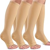 Open Toe Compression Socks Women & Men-3 Pairs 20-30 mmHg Knee High Stockings for Circulation Support