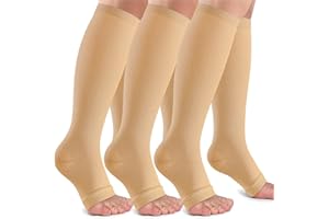 Tinojye Open Toe Compression Socks Women & Men-3 Pairs 20-30 mmHg Knee High Stockings for Circulation Support