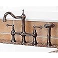 VCCUCINE Traditional Vintage Farmhouse Solid Brass Widespread 4 Hole 2 Handle Copper Bridge Kitchen Faucet, Bronze Faucets fo