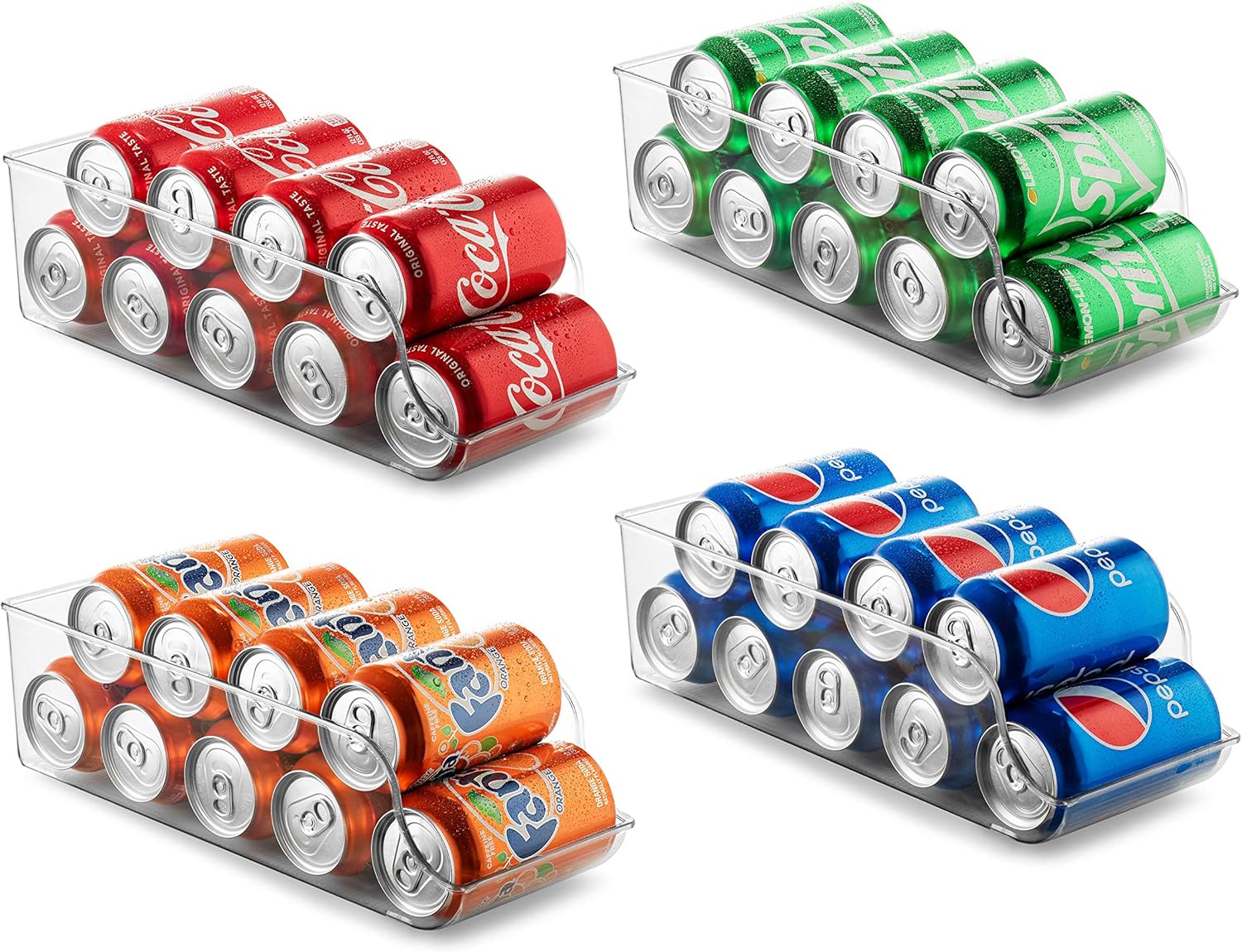 Set of 4 Refrigerator Organizer Bins Pop Soda Can Dispenser Beverage