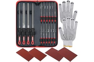 Hi-Spec 16pc Metal Hand and Small Mini Needle Steel File Set in a Carry Case. Fine, Flat, Half, Round and Triangle Files for 