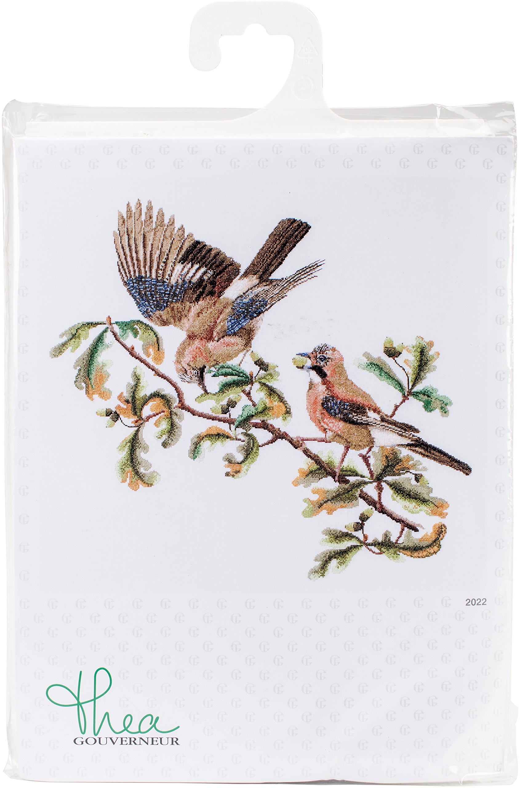 Thea Gouverneur - Counted Cross Stitch Kit - Jays - Aida - 18 Count - Embroidery Kit for Adults - DMC Embroidery Threads and Other Cross Stitch Supplies Included - 2022A