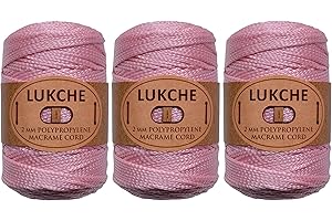 Lukche 1.5-2mm Polyester Macrame Cord 3 Skein (3x153 Yards) 100% Polypropylene Premium Macrame Rope, Yarn Crochet Macrame Bag Craft for Wall Hangers, Bags, Bottom Plates, Carpets (3 Light Pink)