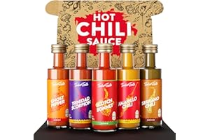 TIMBER TASTE® World Hot Sauce Gift Set [5x1.35 oz] Hot Sauce Variety Pack - Spicy Condiment Set for Heat Lovers in Mini Bottles - Gourmet Spicy Food Gifts for Women & Men - Birthday Gifts for Men