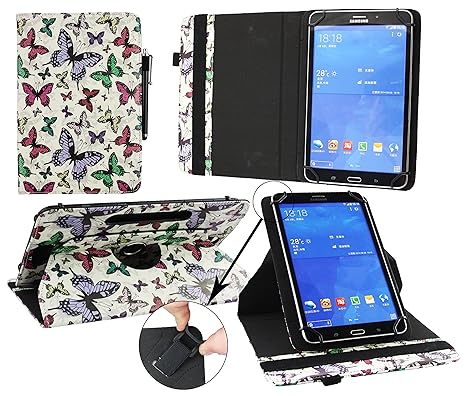 Emartbuy® Alcatel OneTouch Pixi 3 10 Zoll Tablet Universal (9-10 Zoll) Multi Farbige Schmetterlinge 360 Grad Rotierende Stand