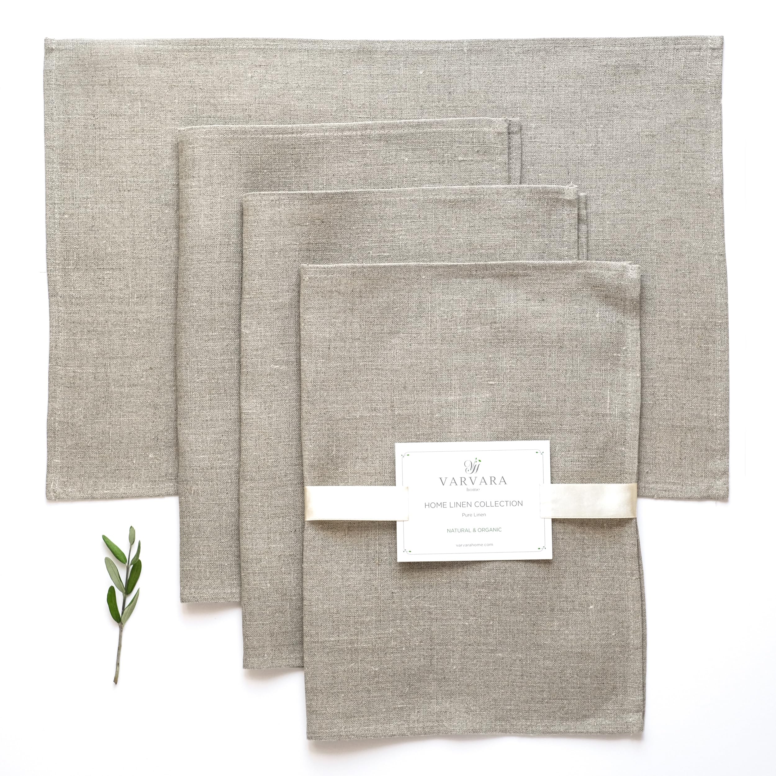 Varvara Home Linen Placemats Set of 4, Premium Fabric Placemats, Pure Linen, Pack of 4 Place Mats, Country Style & Durability (Natural Brown, 35 x 50 cm)
