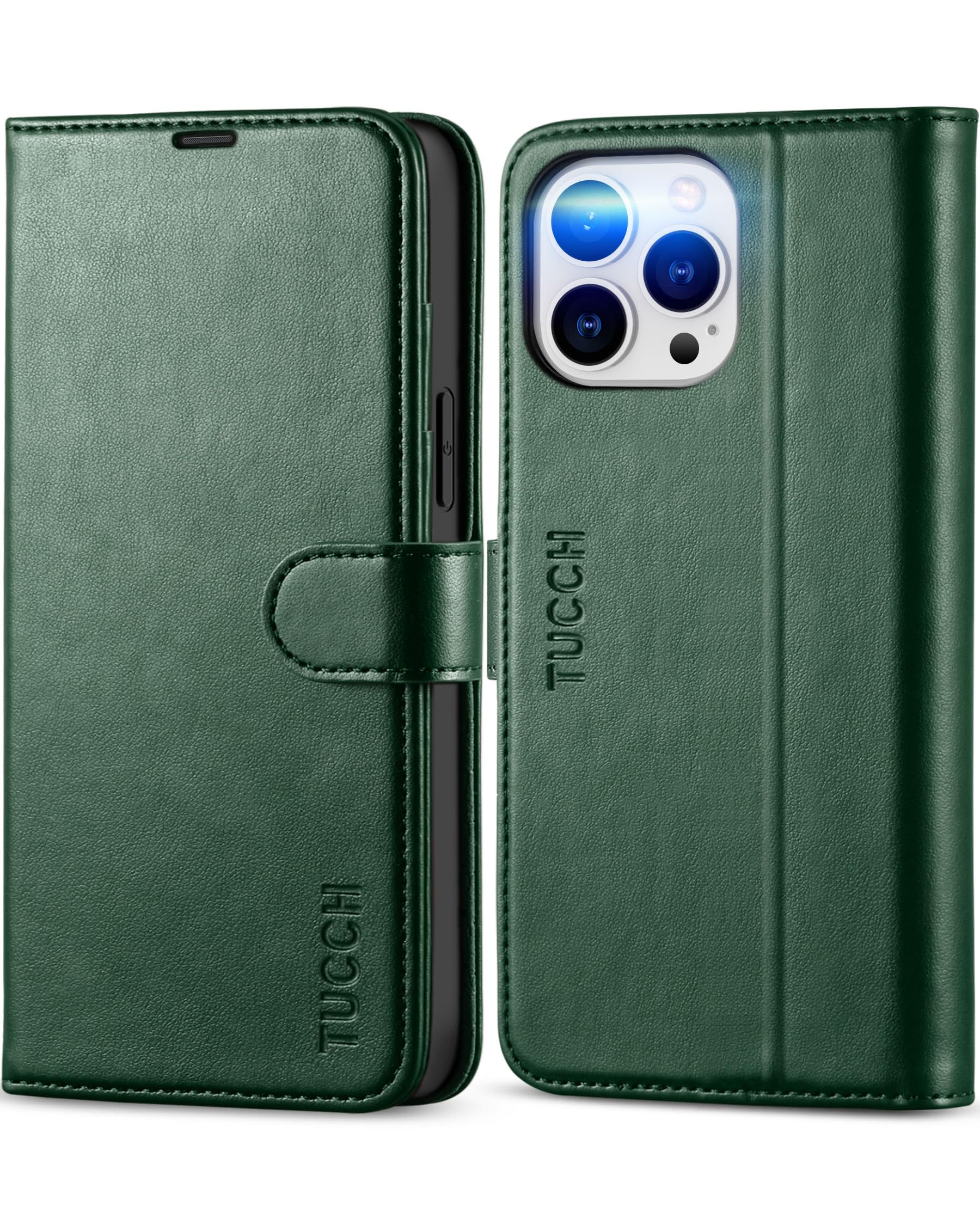 Photo 1 of TUCCH Wallet Case for iPhone 13 Pro Max 5G, RFID Blocking Card Slot Stand [Shockproof TPU Interior Case], PU Leather Magnetic Protect Flip Cover Compatible with iPhone 13 Pro Max 6.7", Midnight Green