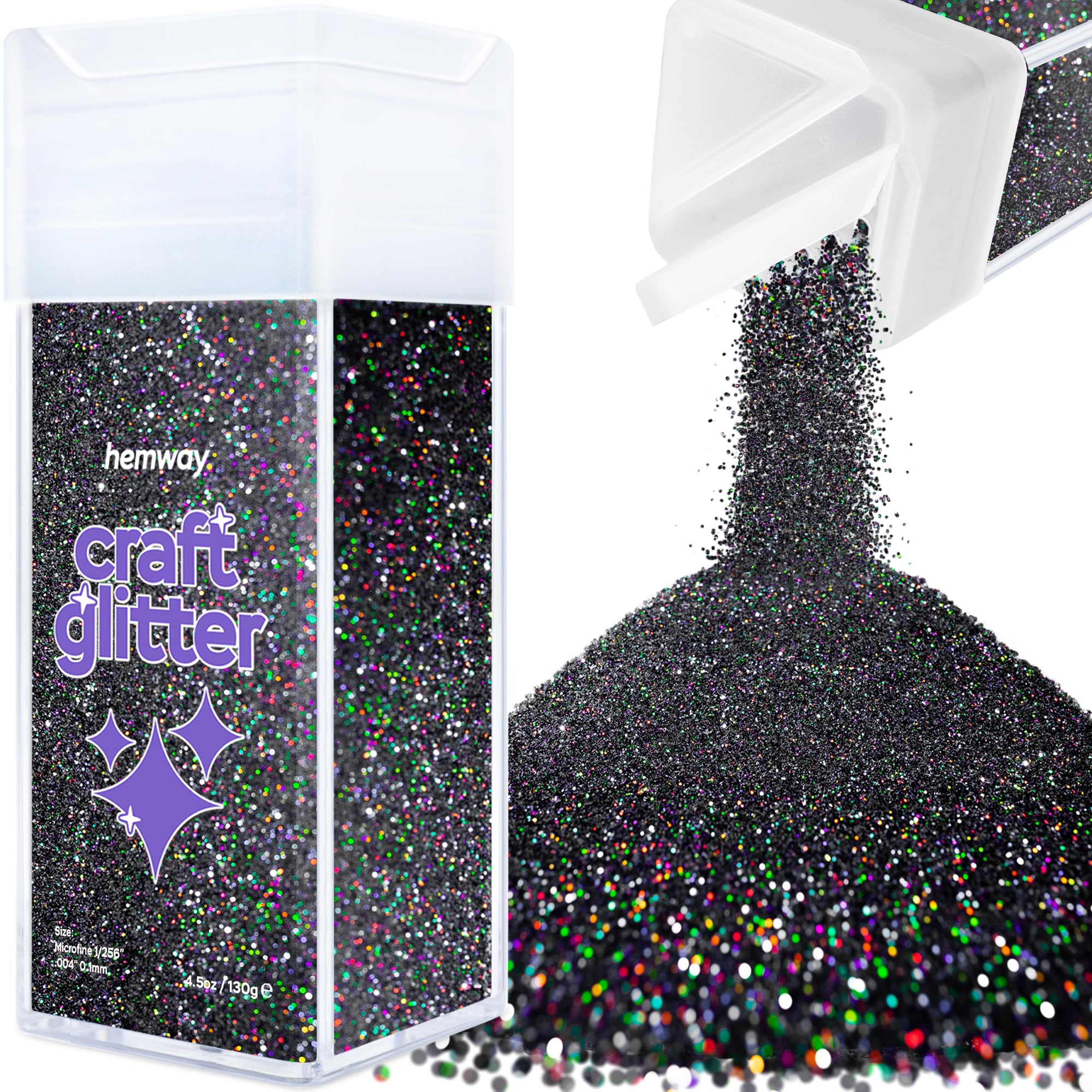 Hemway Glitter Shaker Black Holographic 110g Microfine, Craft Glitter Shaker for Resin & Epoxy Crafts, Christmas Art Supplies, Nail, Body, Face, Eye, Festival, Crafting, Slime, Sparkle