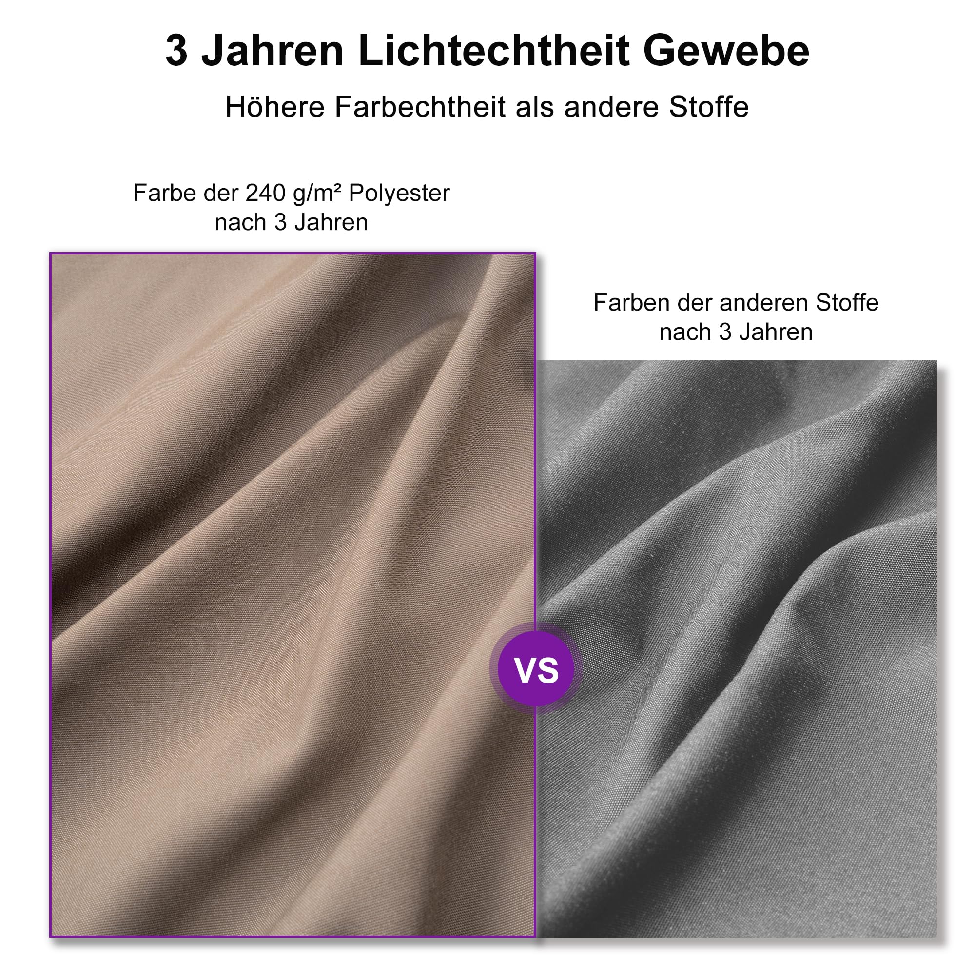 PURPLE LEAF Ampelschirm 300 x 300 cm Sonnenschirm aus Acrylimitat, Gartenschirm mit Kurbel, Gestell Aluminium, 360° Rotation, Wasserabweisend, UV50+, Asch Mokka 3