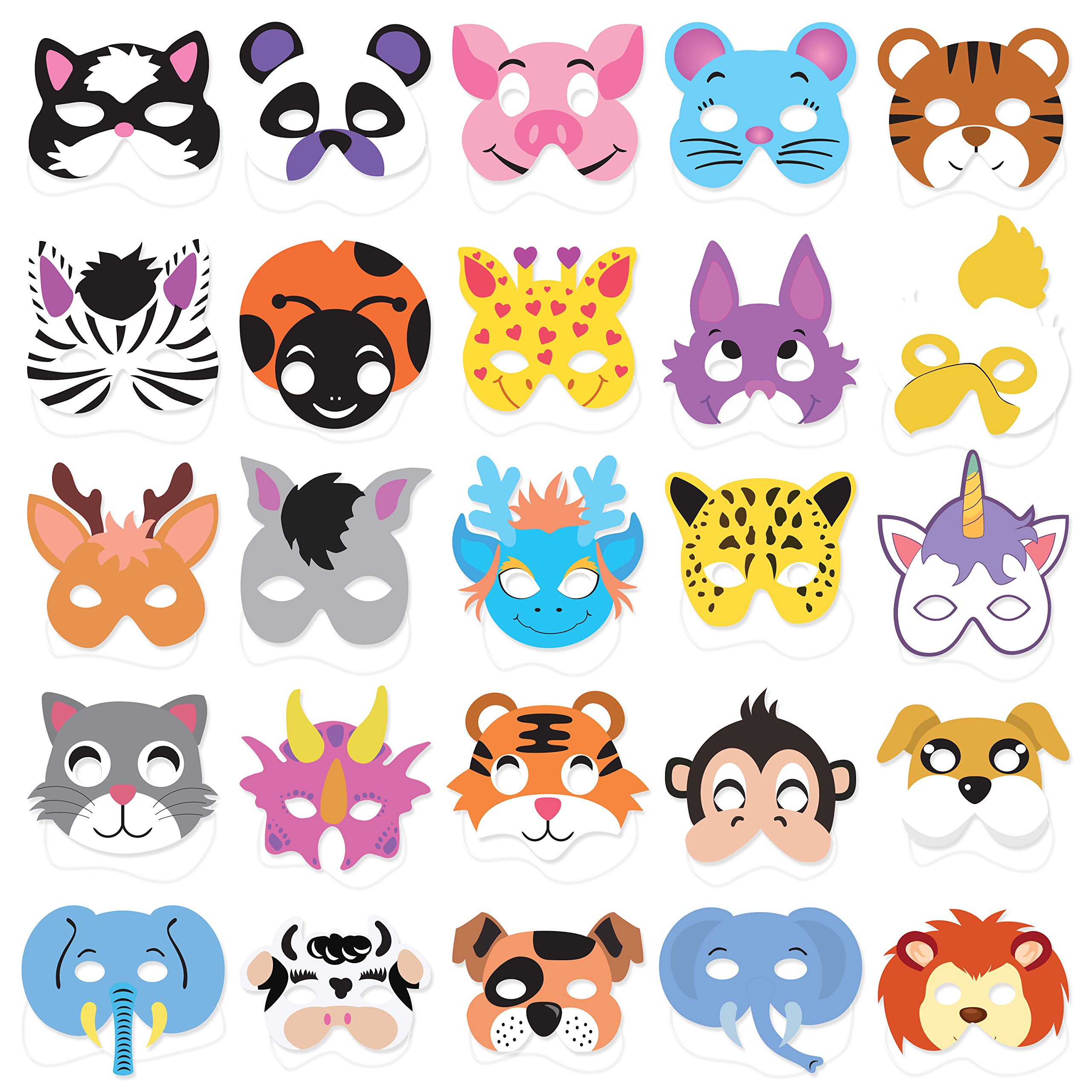 25PCs Animal Masks for Kids Birthday Jungle Safari Zoo theme Party