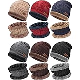 6 Set Winter Hat Scarf Set Beanie Neck Warmer Scarf Knit Hat Fleece Lined Neck Gaiters for Men Women Gifts Outdoor Supplies
