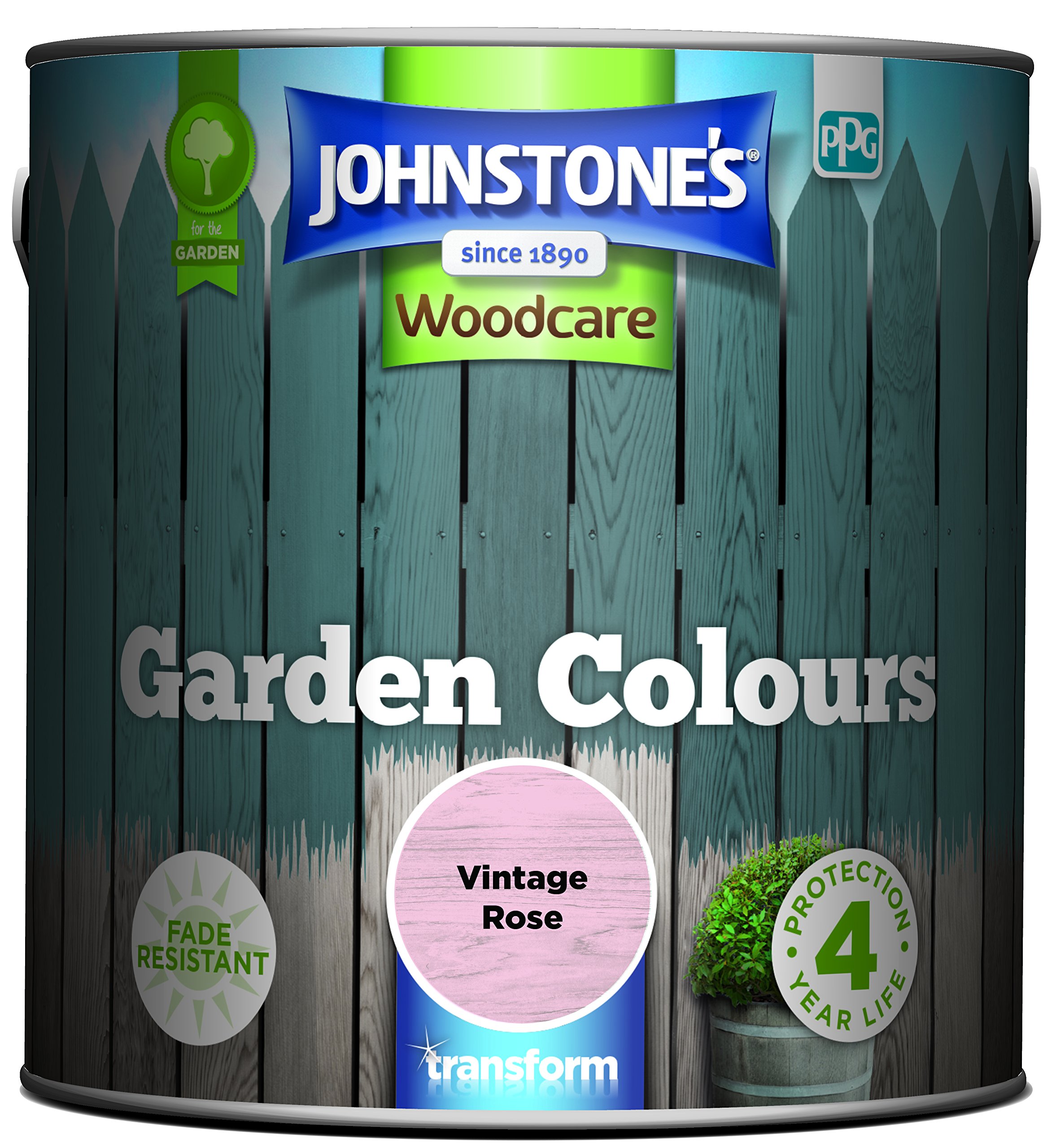 Johnstone’s - Garden Colours - Vintage Rose - Exterior Wood Paint - Fade Resistant - Suitable for Garden Furniture Outdoors - Fence Paint - Dry in 2 hours - 12m2 Coverage per Litre - 2.5L
