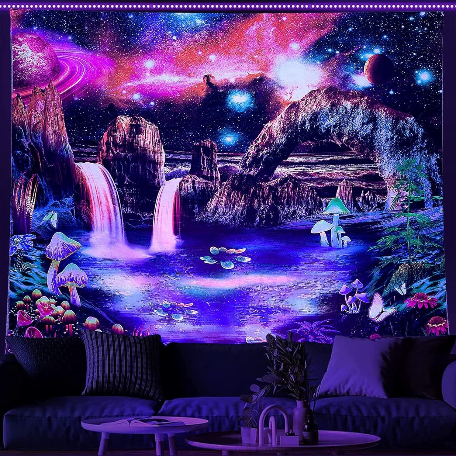 Tapestries - XDCYSJ Space Ocean Blacklight Tapestry for Bedroom Aesthetic,Realistic Effects Plus Colorful Starry Sky Ocean Plants are So Beautiful Make You Happy,Room, Dorm Living Room Decor,51 * 59in