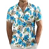 JOGAL Men's Flower Casual Short Sleeve Aloha Hawaiian Shirt