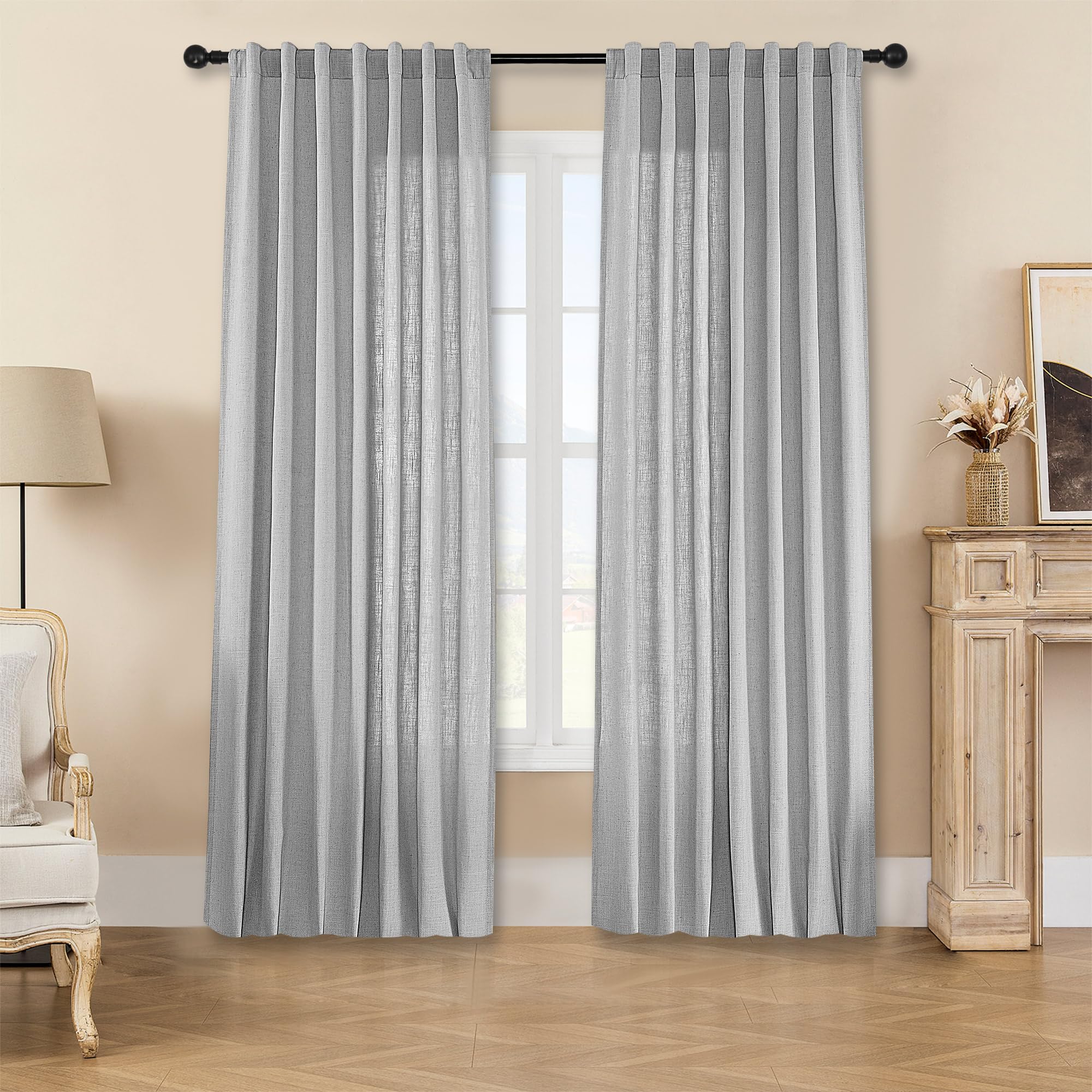 Photo 1 of Joydeco Linen Curtains 90 Inch Length, Light Filtering Curtains for Bedroom Living Room, 52 Inches Wide Faux Linen Drapes with Back Tab & Rod Pockets (52x90 inch, Ebony Grey)