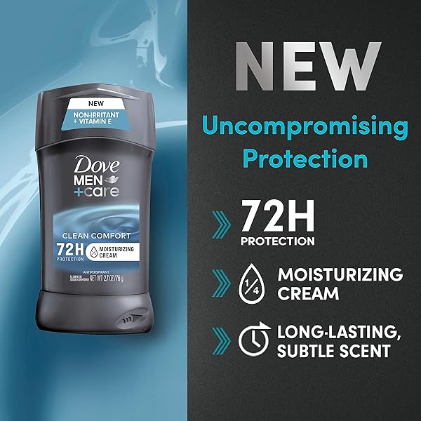 DOVE MEN+CARE ANTIPERSPIRANT DEODORANT STICK 4 COUNT CLEAN COMFORT 72-HOUR SWEAT & ODOR PROTECTION ANTIPERSPIRANT FOR MEN WITH 1/4 MOISTURIZING CREAM 2.7 OZ